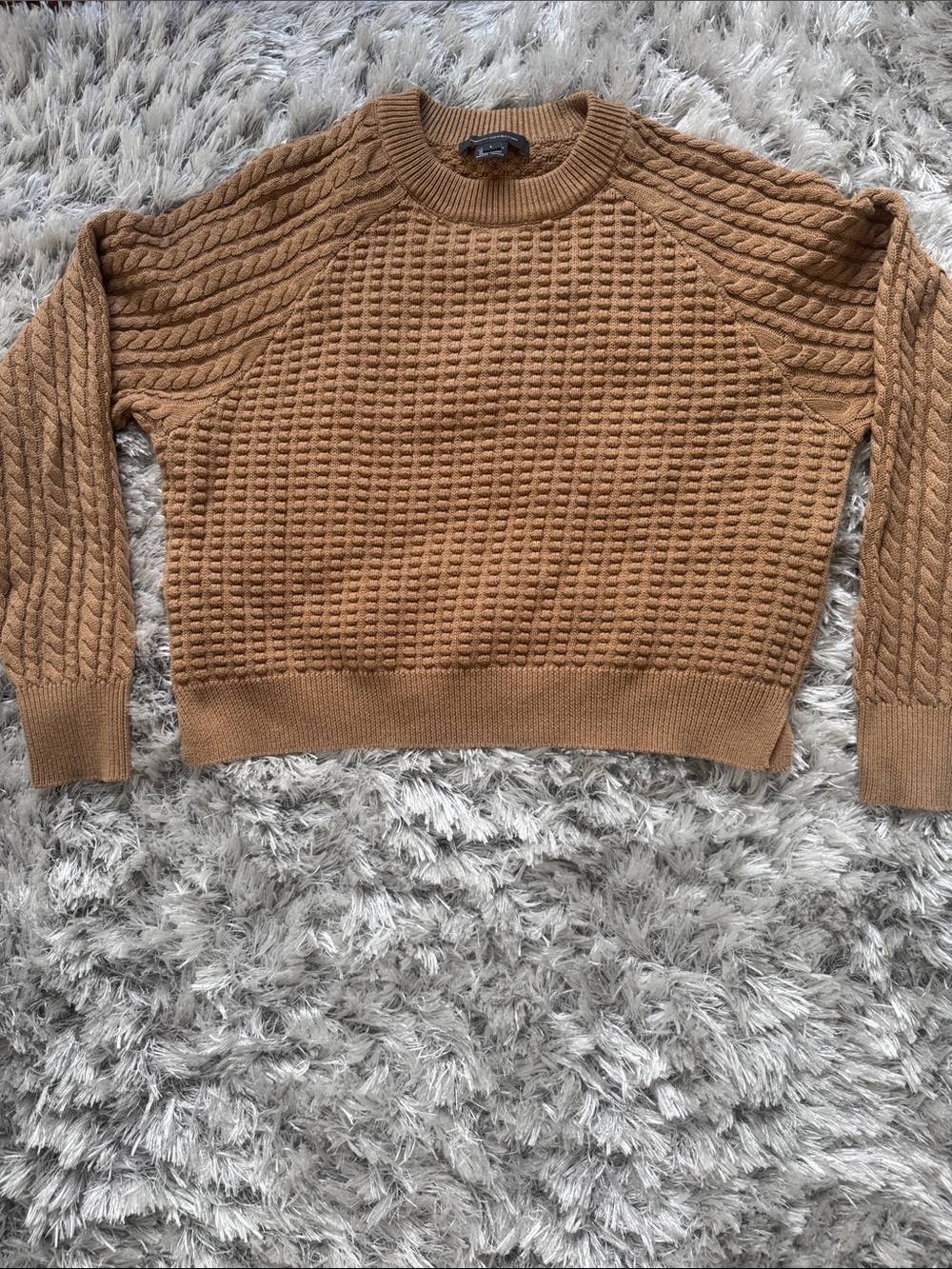french connection Camel Brown Textured Cable Knit Sweater
